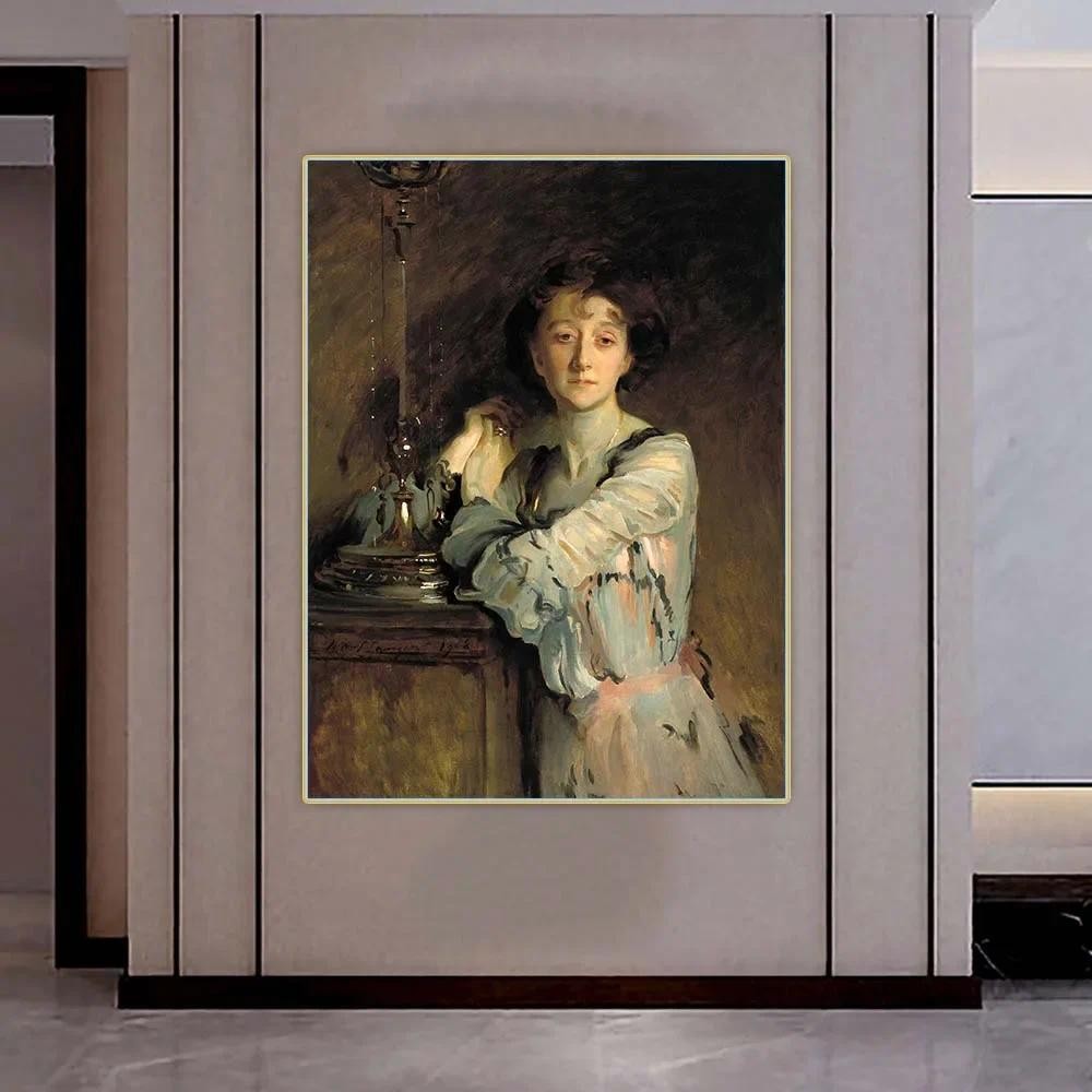 

John Singer Sargent " Mrs. Charles Russel " Canvas Oil Painting Aesthetics Artwork Picture Poster Home Living Room Decoration
