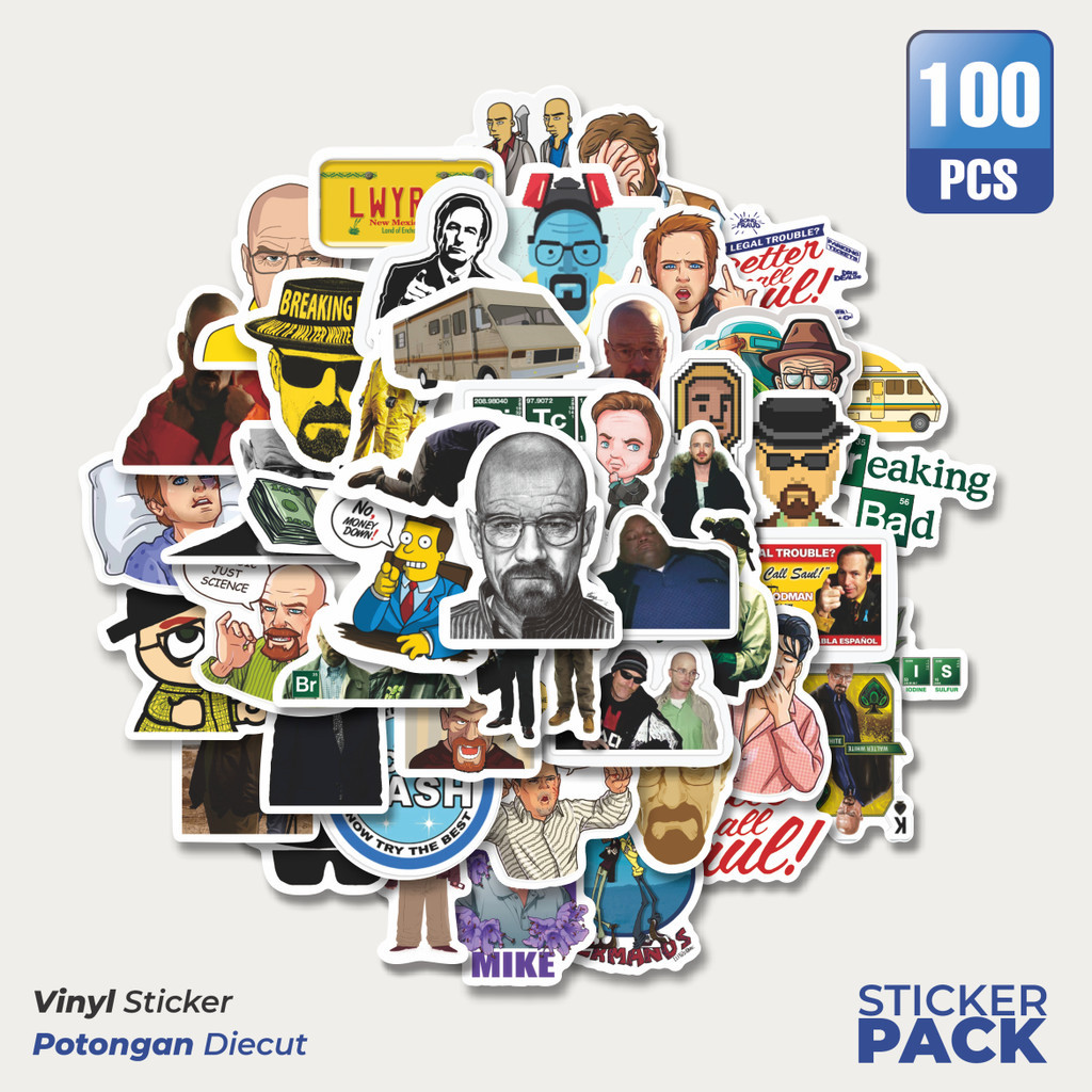 

100 PCS STIKER Kartun FIlm Breaking Bad Waterproof Aesthetic- Untuk Laptop, Motor, dan Helm - Paper Stationery Pack
