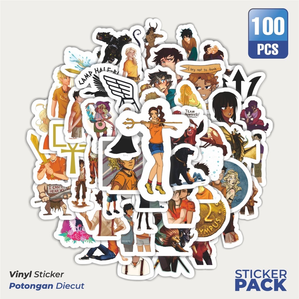 

100 PCS STIKER Percy Jackson Casing Waterproof Aesthetic- Untuk Laptop, Motor, dan Helm - Paper Stationery Pack