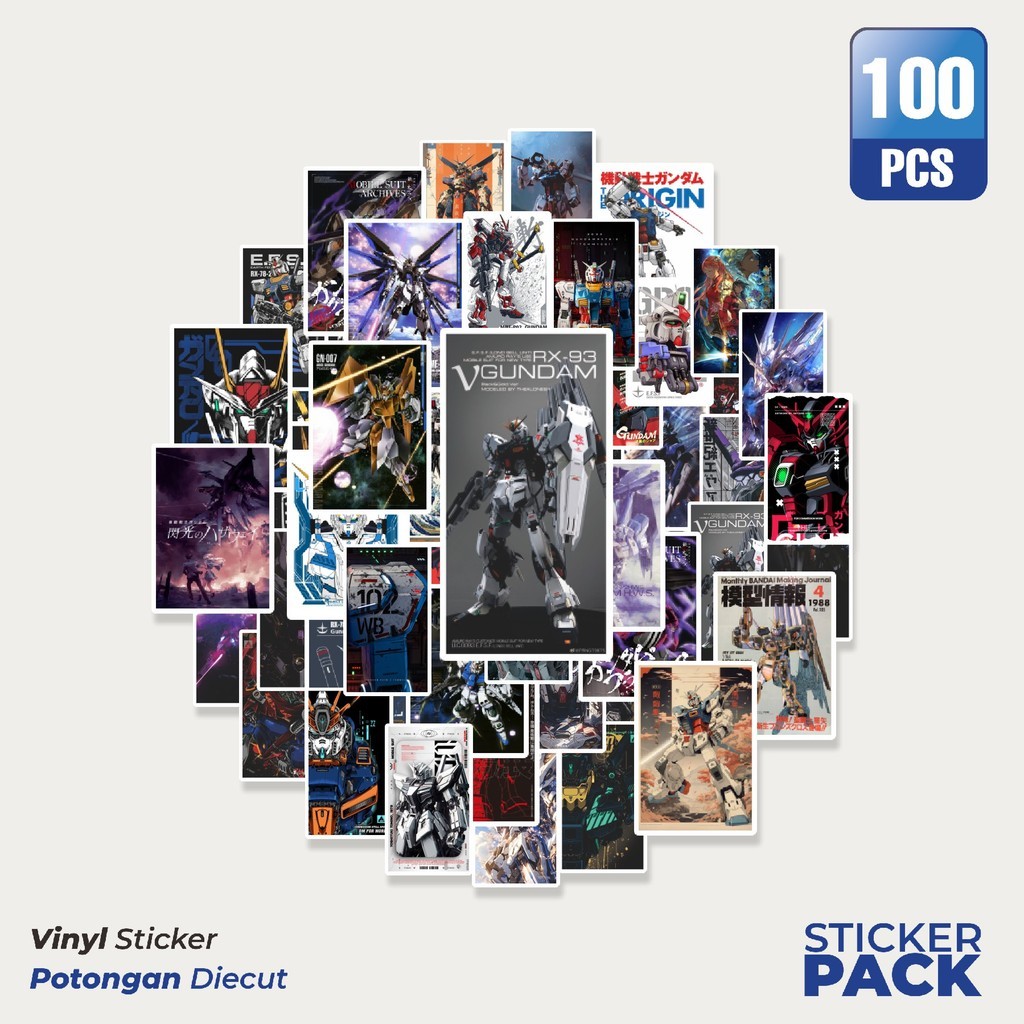 

100 PCS STIKERAnime Mobile Suit Gundam Waterproof Aesthetic- Untuk Laptop, Motor, dan Helm - Paper Stationery Pack
