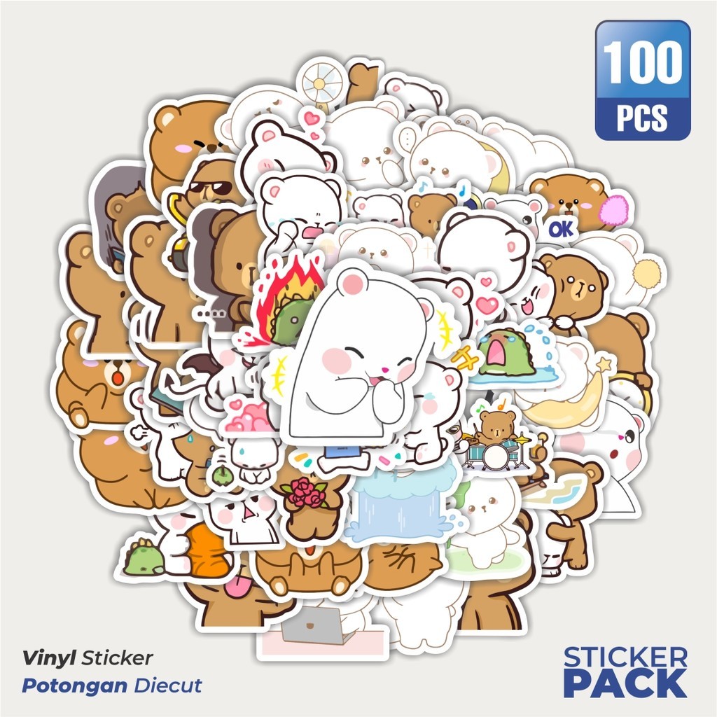 

Stiker Vinyl Sticker Kartun Beruang Waterproof Aesthetic- Untuk Laptop, Motor, dan Helm - Paper Stationery Pack