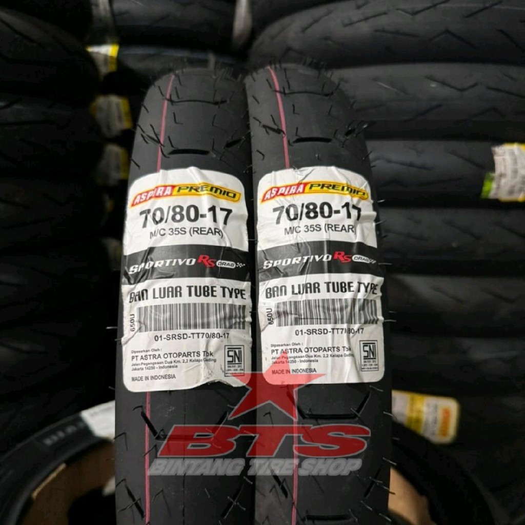 Paket Aspira 70/80-17 Sportivo Rs Drag Soft Compound Ban Competition Drag Bike Tube Type ukuran