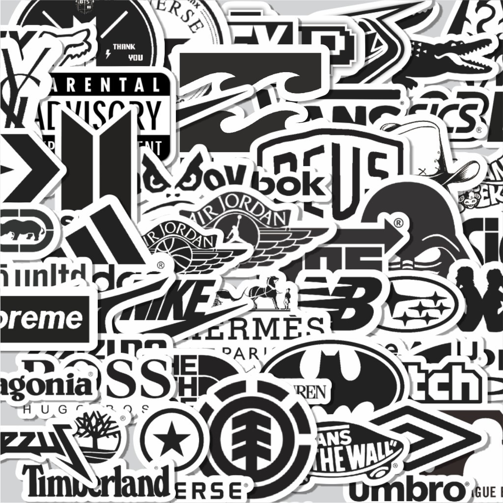 

Stiker Cutting Pack Stiker Random Logo Brand Black & White Versi 6 Isi 100Pcs Series Aesthetic Lucu Keren Untuk Koper Bahan Vynil