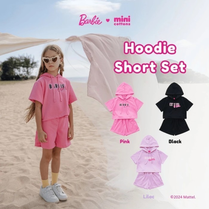 TEPKYANGBarbie x Minicottons Setelan Hoodie Short Set Anak Perempuan 2-12 Tahun