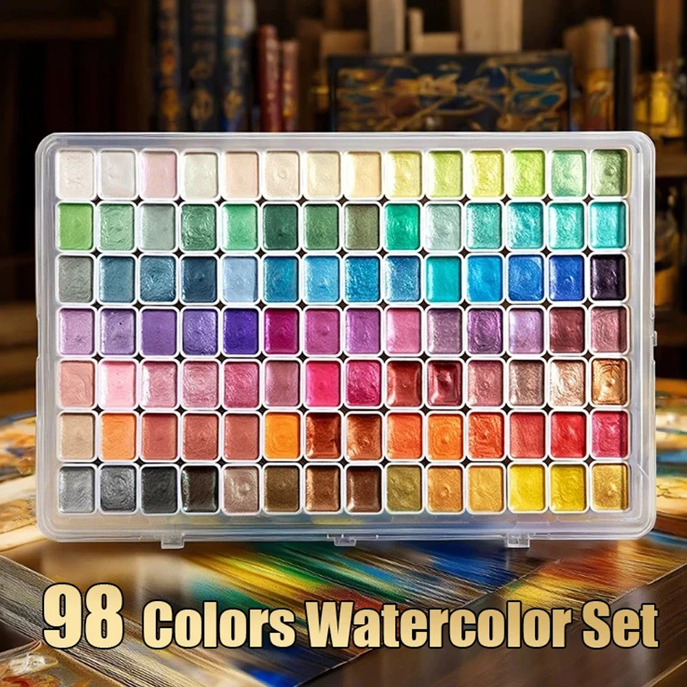 

98color pearl watercolor pigment, solid packaging for traditional Chinese painting, Tangka calligraphy, color painting