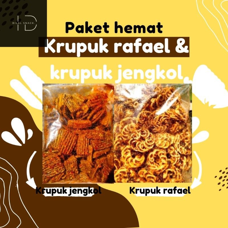

Paket hemat krupuk jengkol & krupuk rafael/pedo pedas daun jeruk