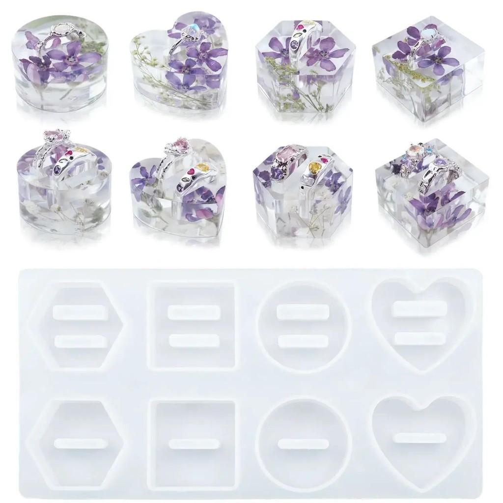 

DIY Ring Holder Crystal Epoxy Resin Mold Round Hexagonal Love Ring Support Mirror Silicone Mold