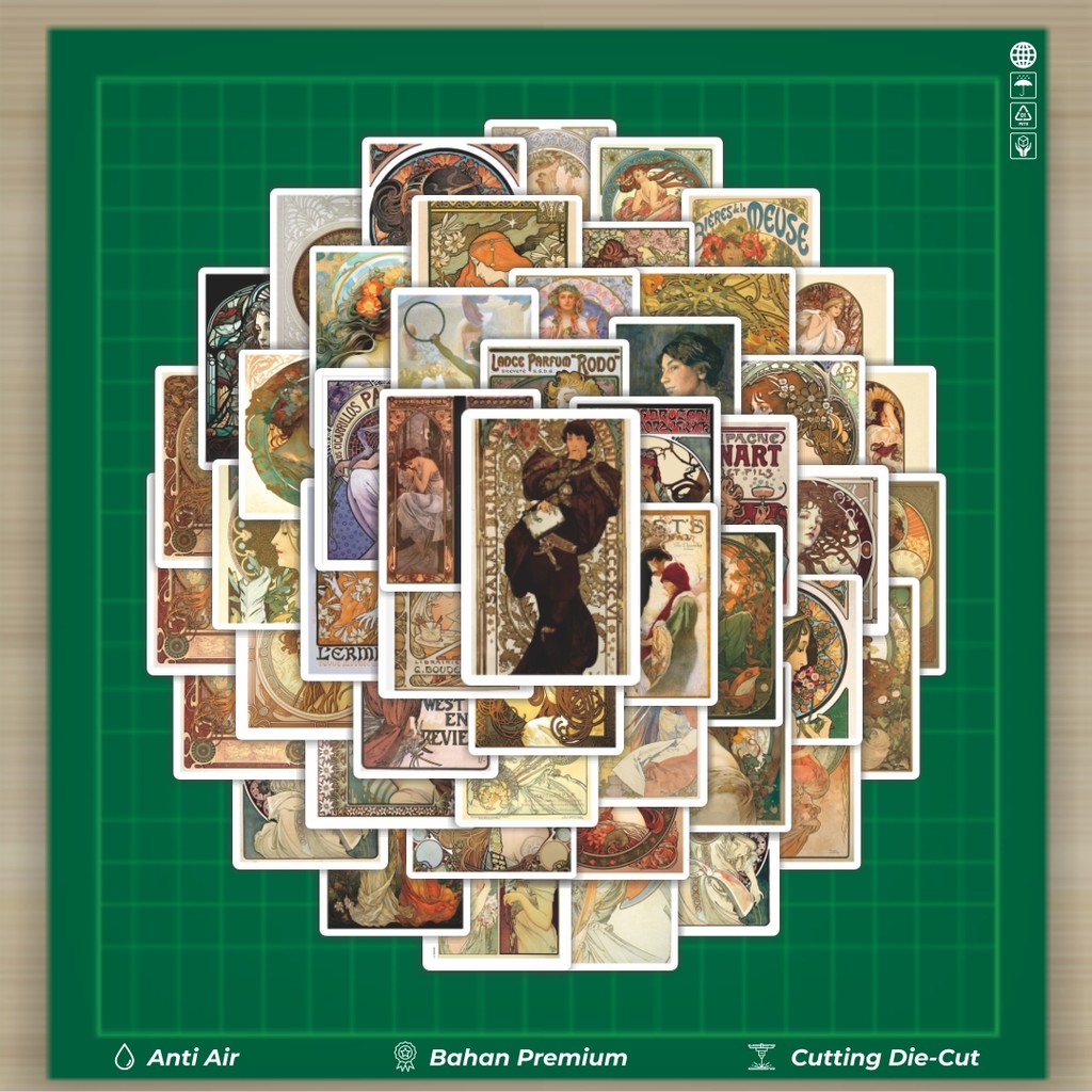 

HOT 50 PCS STIKER Stiker Mucha Art Nouveau Collection/Koleksi Stiker Fashion Cars Decal Dingin Kartu Album Custom Vinyl Anti Air- Sticker Aesthetic Buku Journal Koper Casing HP Tablet Laptop Helm Motor Botol Minum