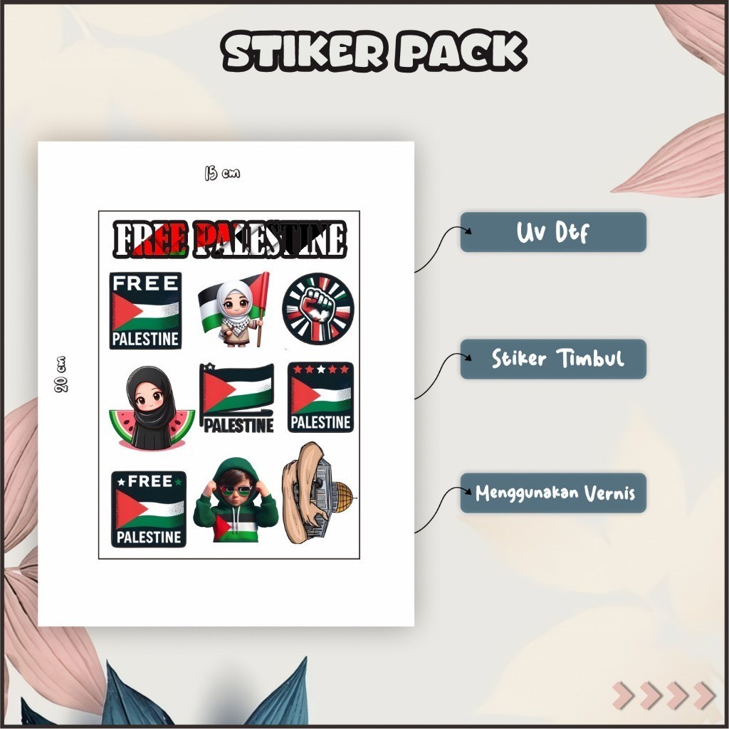 

Stiker Sticker Setiker Setikker Pack UV DTF Motif P4lestina Hitam Hijau Putih Merah P82