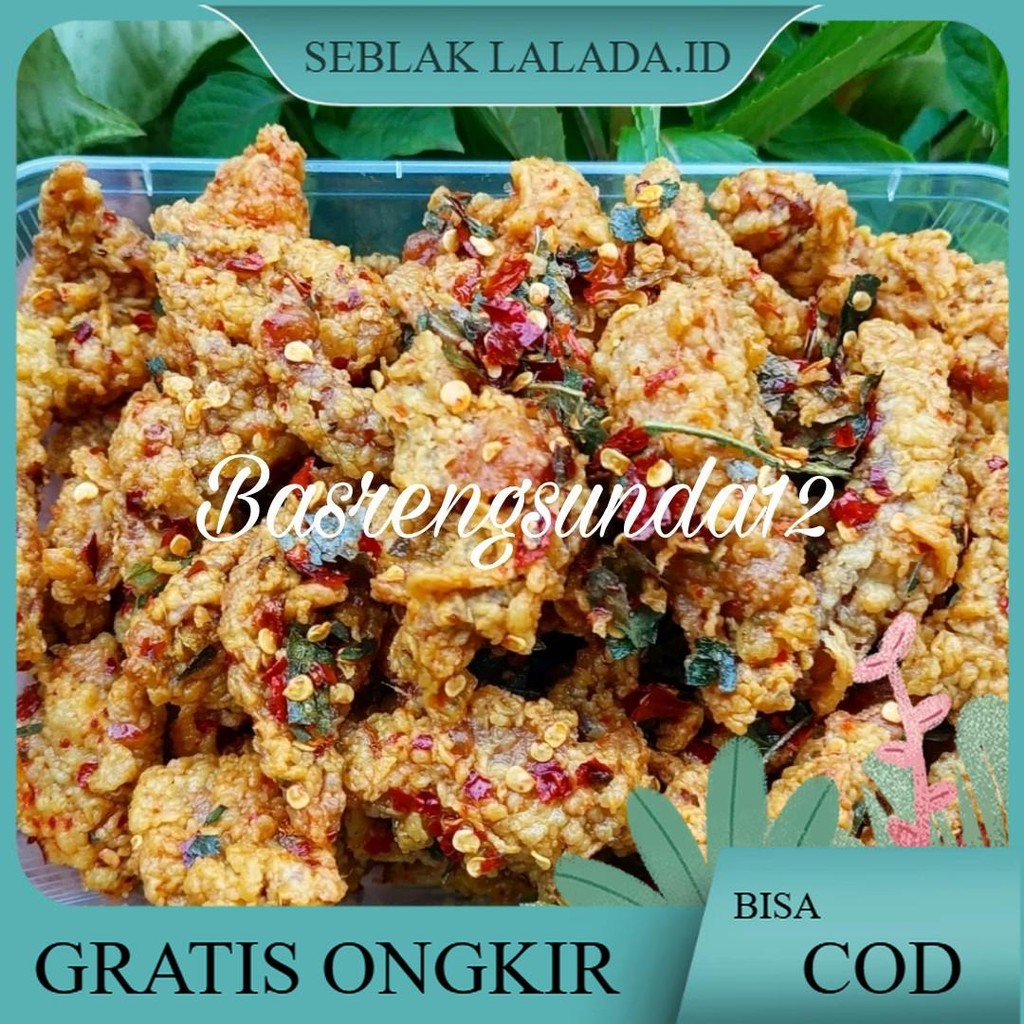 

kulit ayam Crispy 500gram Bumbu Daun jeruk khas Basrengsunda12 Organik Cemilan pedas Snacks Food Instan Camilan Keripik