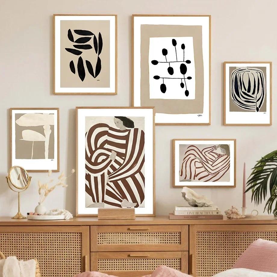 

Abstract Geometric Woman Line Wall Art Print, Beige Poster, Canvas Painting, Modern Picture for Living Room Decor, Nordic Gifts