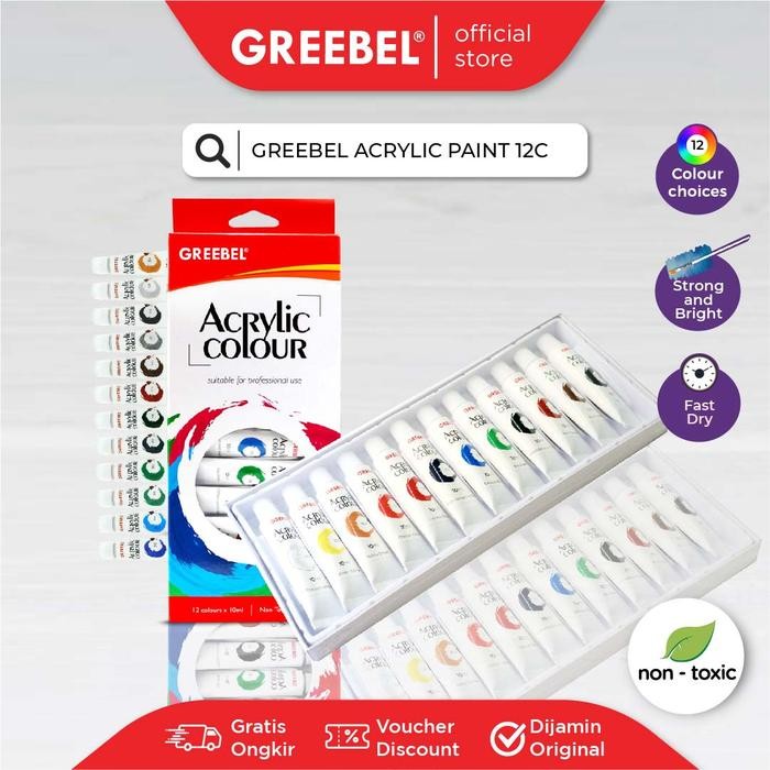 

GREEBEL Cat Lukis Akrilik Set 12 rna / Cat Akrilik Kanvas Lukis 12 rna 10 ml (CAT AKRILIK 12 RNA X 10ML) / Acrylic Paint / Canvas Paint Acrylic Color 10 ml - 12 rna