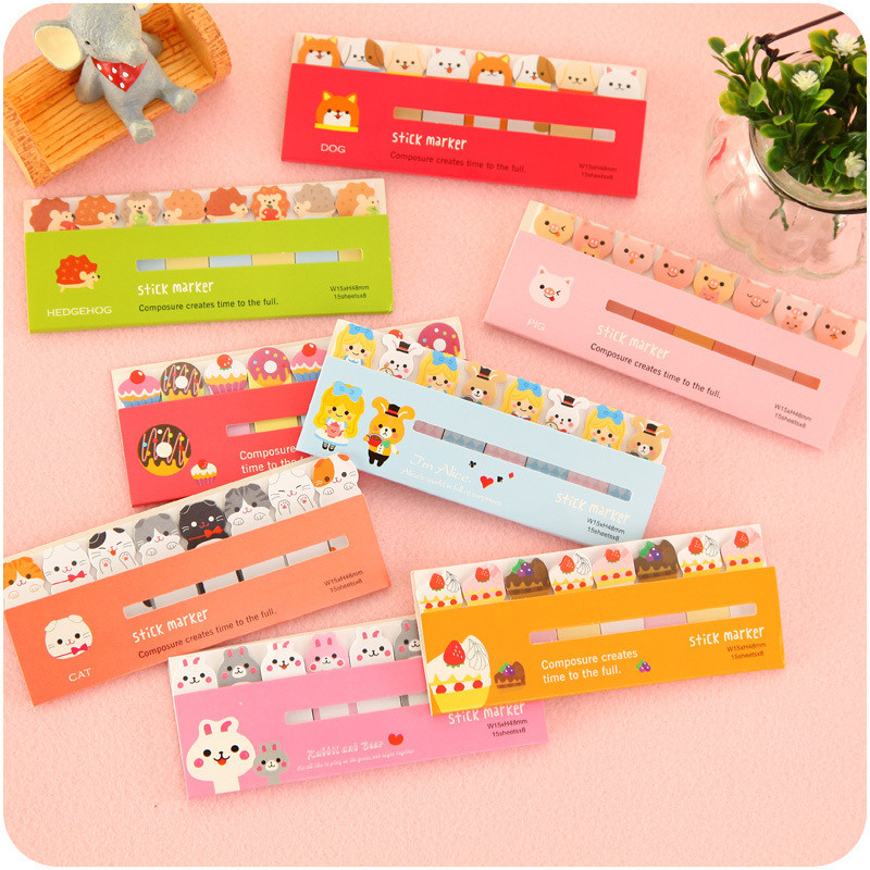 

Cute Animal Stick Marker Memo Pad 120 Sheets Label Tag Sticky Notes Stickers Bookmark Stationery Office School Supplies A6754