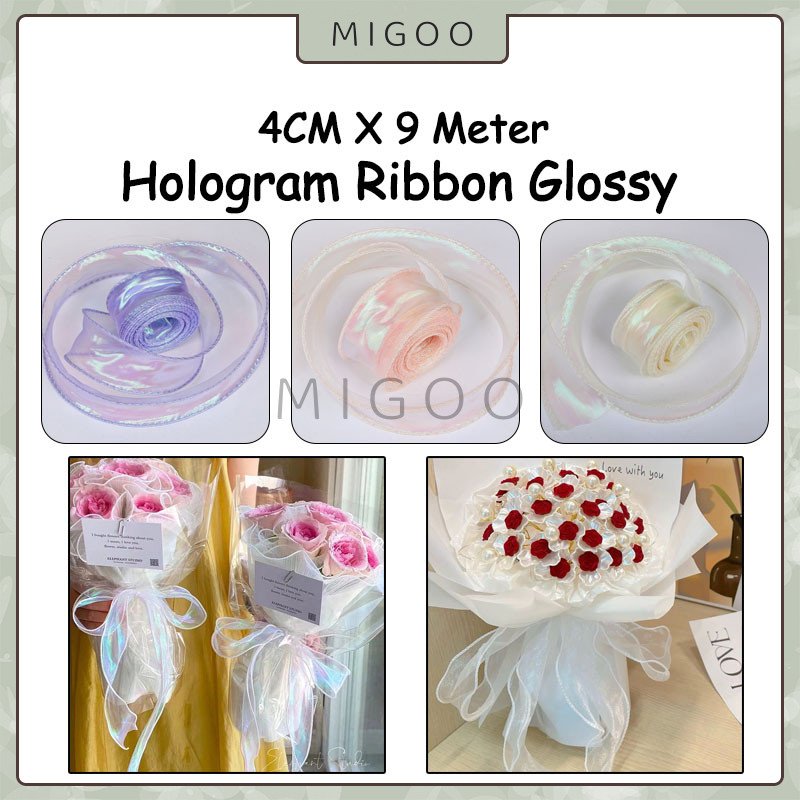 

Hologram Fishtail Ribbon 1 Roll Pita Organza Pita Korea Gelombang Pita