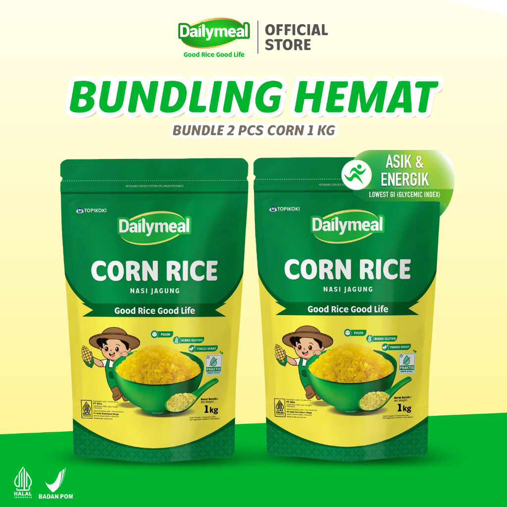 

PROMO![Bundling Hemat] Dailymeal - Corn Rice / Nasi Jagung 1 kg (2pcs) - Pilihan Karbo Sehat untuk Gula Darah StabilREADY