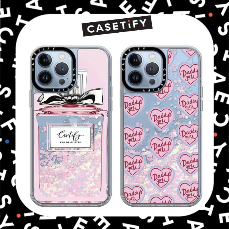 【Quicksand】 CASCAS Hati yang mencintai, Parfum Quicksand Glitter dengan kasus cair untuk iPhone 16Pr