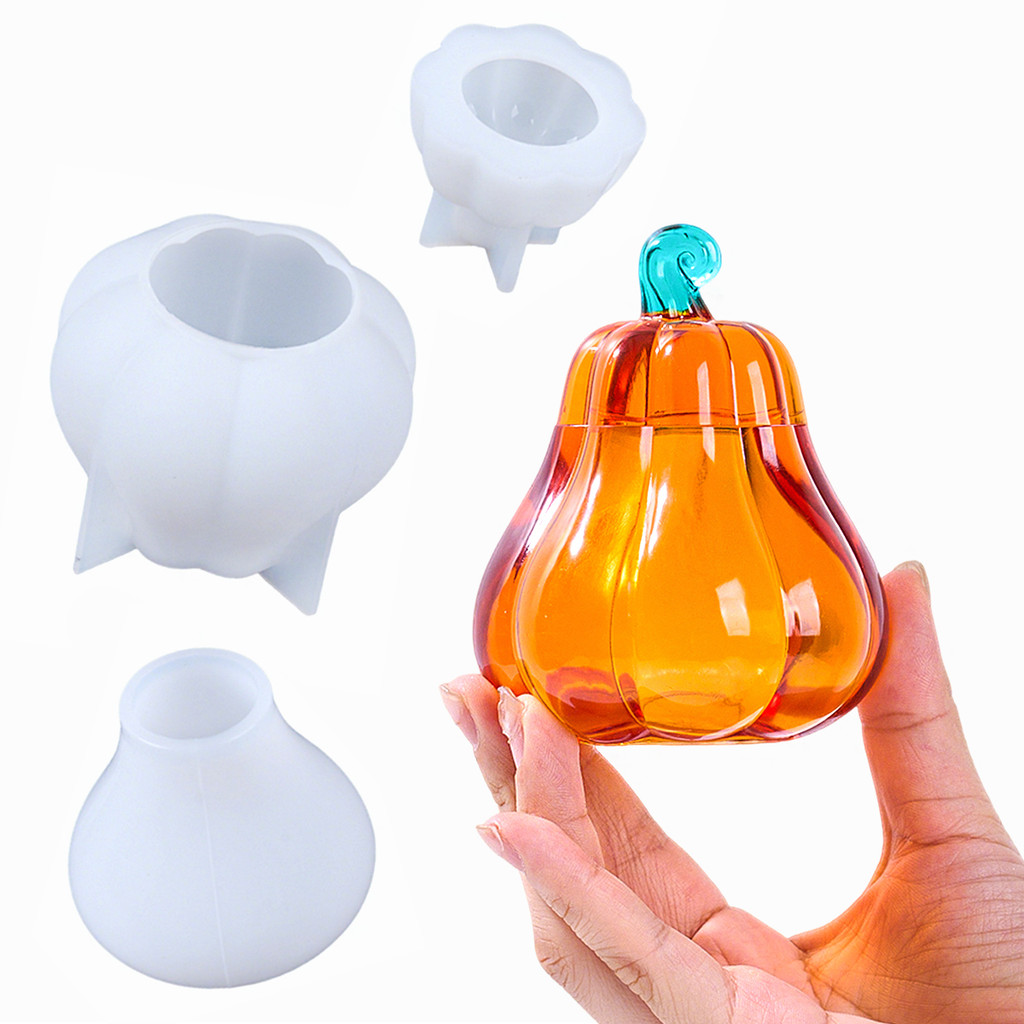 

DIY Pumpkin Storage Box Silicone Mold with Lid UV Epoxy Resin Scented Candle Jar Plaster Mold Halloween Craft Gift Home Decor