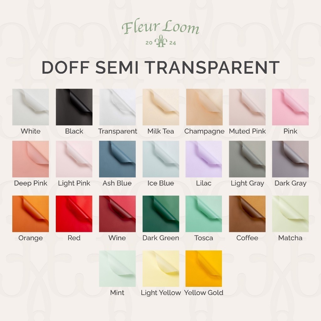 

Fleur Loom - (Lembaran) Kertas Buket Cellophane Polos Doff Transparan / Cellophane Semi Transparan