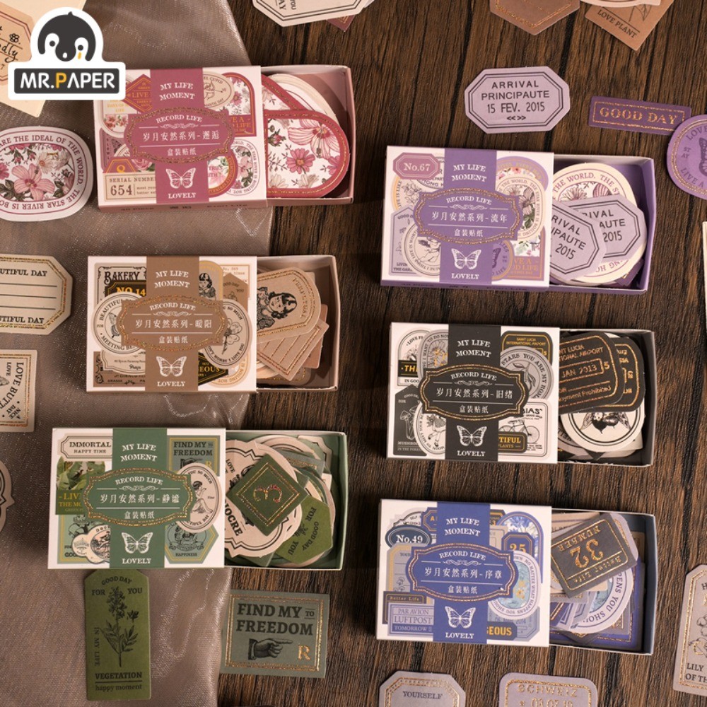 

Mr. Paper Light Retro Label Box Stickers Writable Sealing Sticker Decoration Handbook Stickers Aesthetic Stationery 40pcs/box