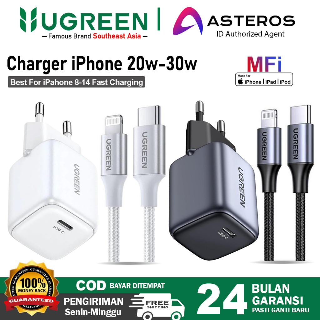 

UGREEN Charger MFI iPhone 11 12 13 14 PD Type C to Lightning Fast Charging 20w 30w Terlaris