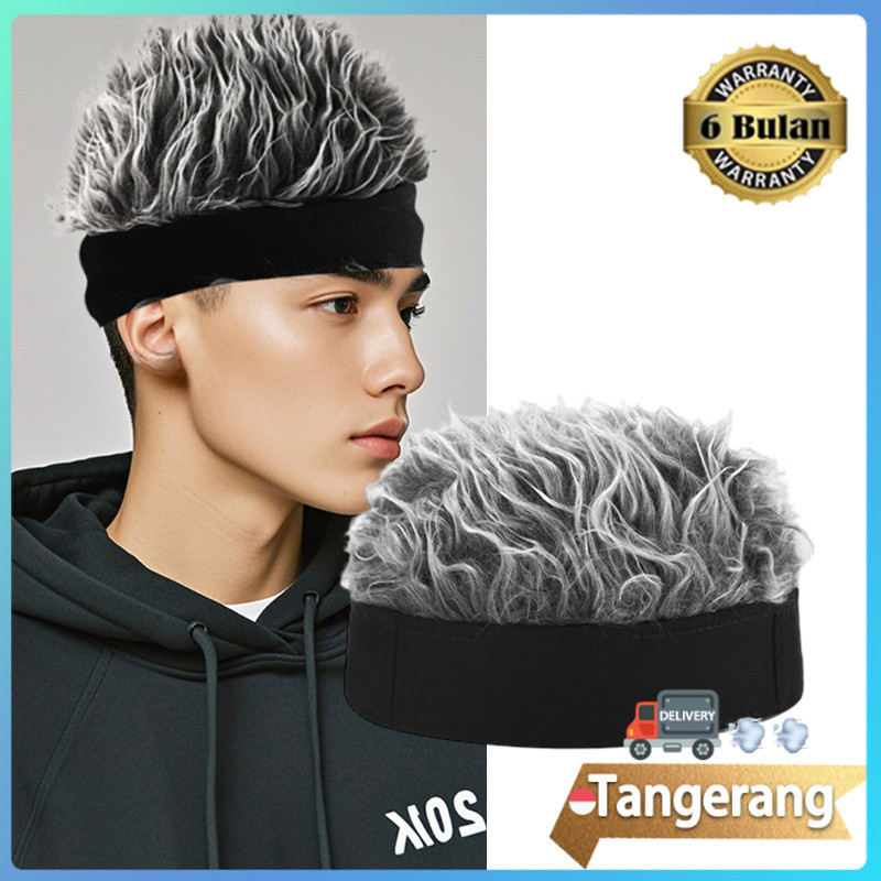 Wig Topi Topi Wig Pria Rambut Palsu Retro Hip Hop Pendek