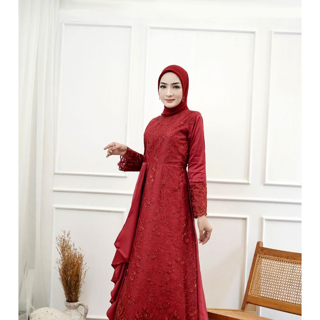Gamis Mafaza Brokat TilLe Bordir Maxi Dress Lebaran Brukat Tulle Baju Muslim / Dres Muslim Pesta Kon