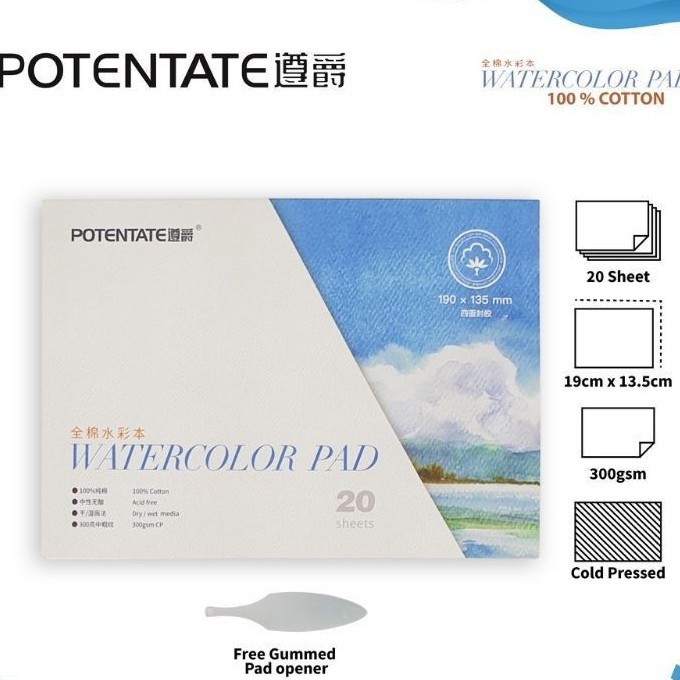 

potentate watercolor pad 300gsm 100%cotton 19x13.5cm