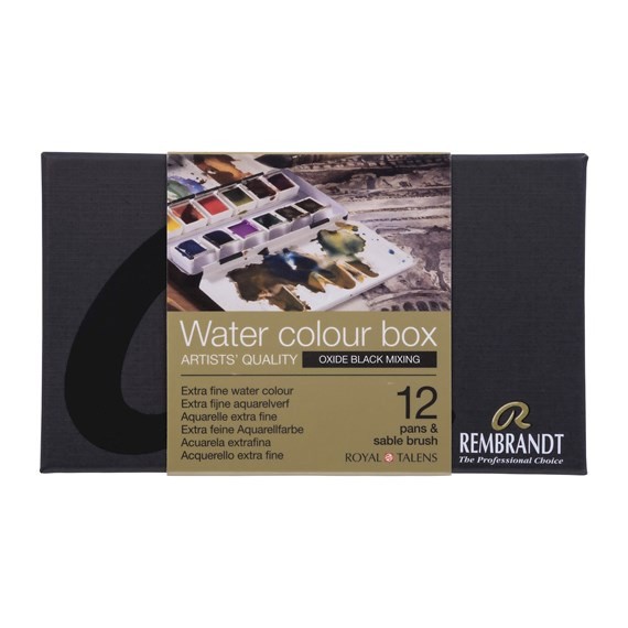 

Rembrandt Watercolour metal tin set Oxide Black Mixing/Dusk Colour Selection | 12 pans + 1 brush