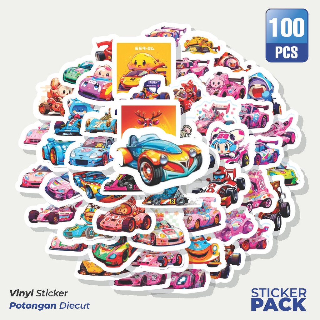 

Super Hemat! 100 PCS Stiker Cute Car Racing [Balap Mobil Lucu] Waterproof Aesthetic- Untuk Laptop, Motor, dan Helm - Paper Stationery Pack