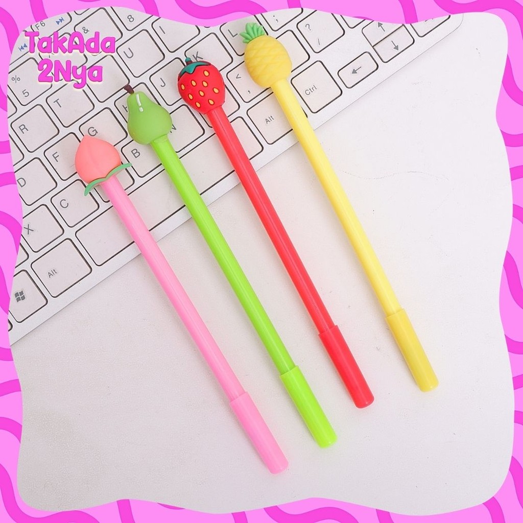 

Pena Gel Buah-Buahan (Strawberry, Nanas, Peach, Pear) Tinta Hitam Pulpen Fruit Lucu Warna warni