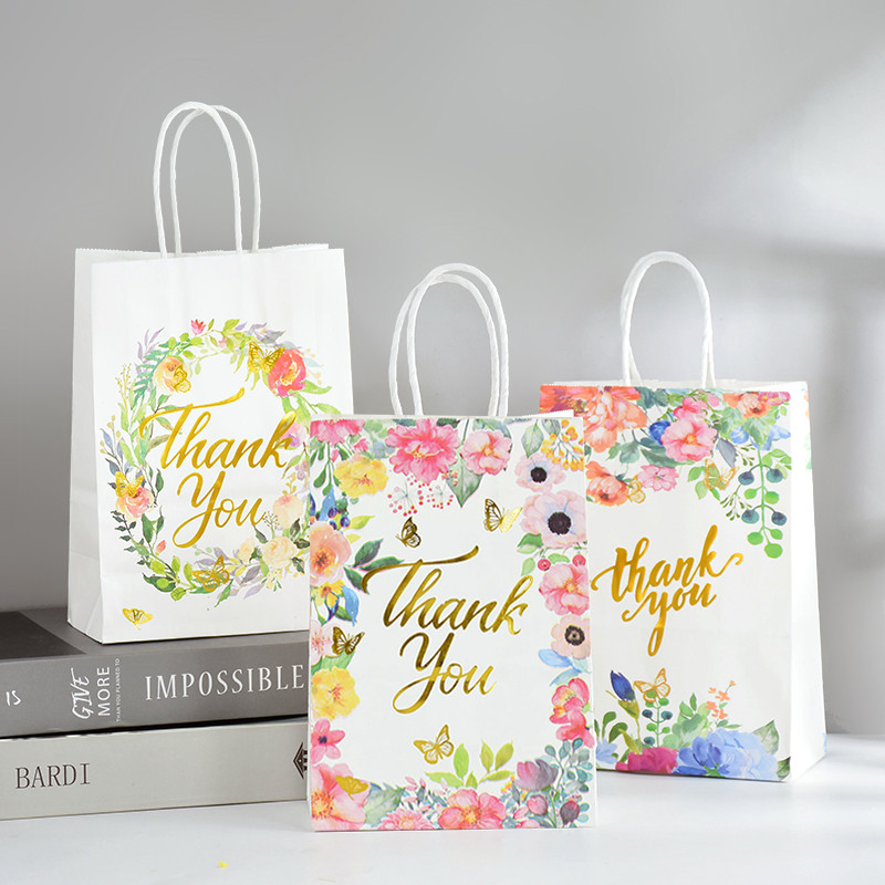 

5Pcs Flowers Thank You Gift Bags Wedding Gift For Guests Paper Snack Cookie Candy Packing Bag Wedding Party Decoration