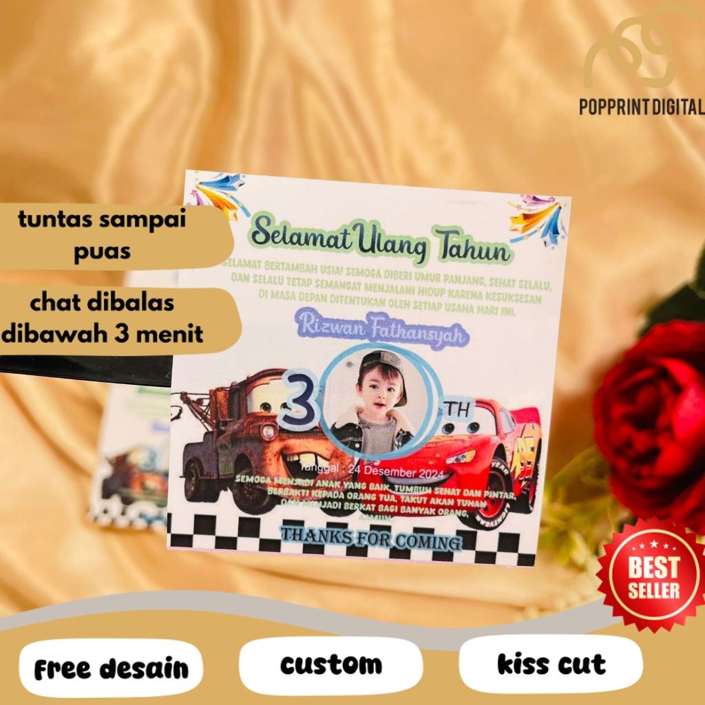 

PpD 5-8 Sticker Ulang Tahun Anak Bentuk Kotak Stiker Undangan Ultah Happy Birthday Uk.Sedang