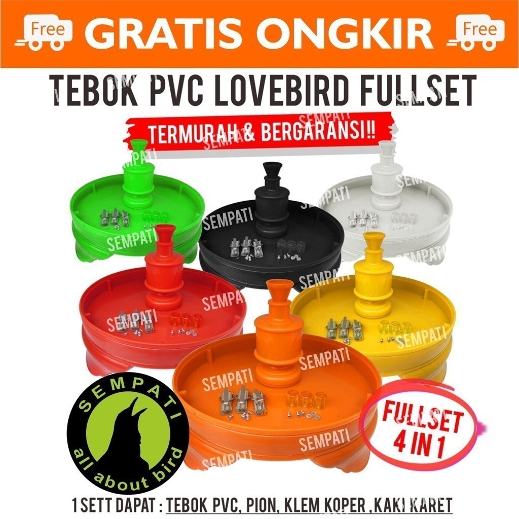 SEMPATI TEBOK LOVEBIRD PVC + PION + KLEM KOPER + KAKI KARET TEBOK FULLSET SANGKAR KANDANG BURUNG LB 