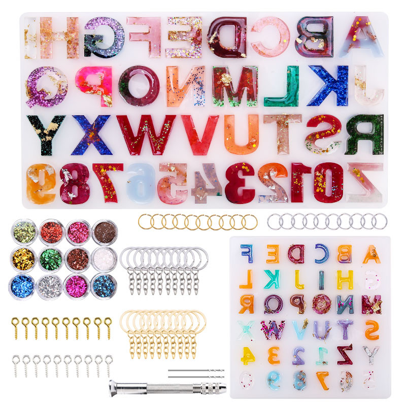 

Alphabet Epoxy Resin Mold Kit Reverse Letter Number Silicone Molds Epoxy Casting Mold for Key Chain Pendant Making DIY Jewelry