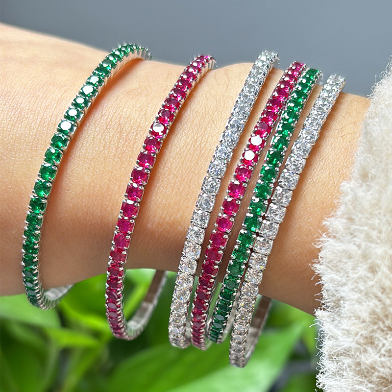 COSFIX Bling Bling Diamond Elastic Tennis Chain Bracelet Fashion Women‘s Black CZ Bracelet Ruby Full