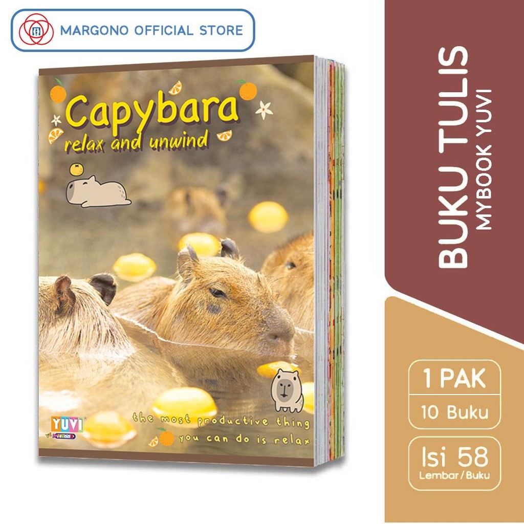 

My Book Yuvi Buku Tulis Tebal A5 Cute Animals Foto Capybara 58 Lembar - 10 Buku Sekolah