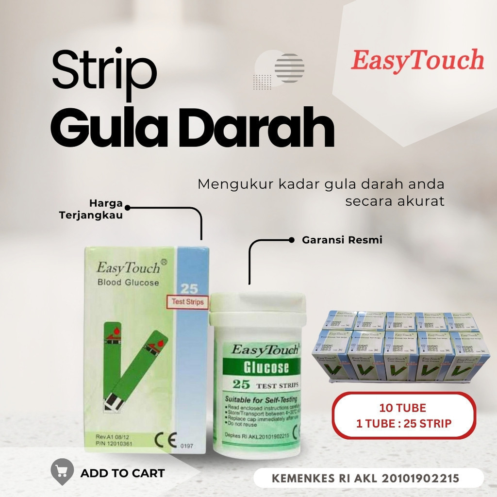 Easy Touch Glucose [10 Tube] Test Strip Cek Gula Darah Tes Refill Isi 25