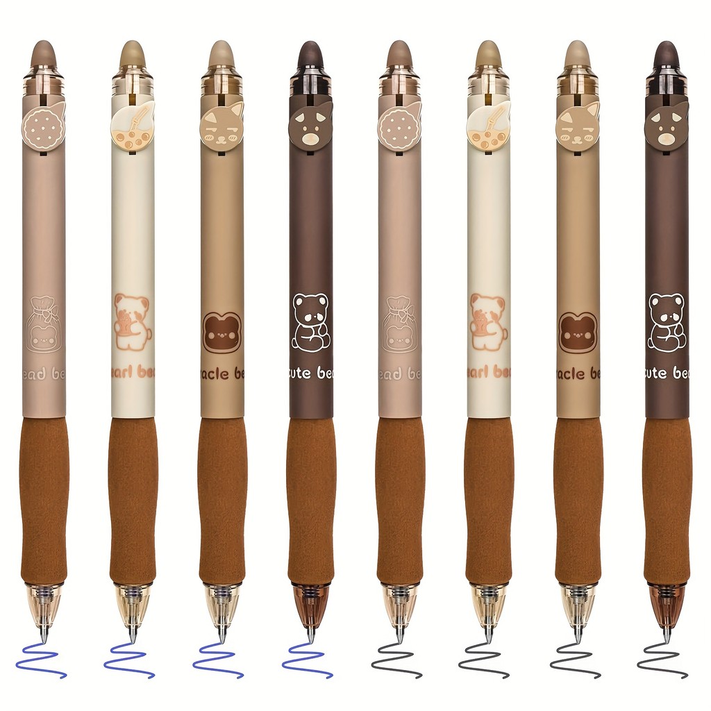 

4pcs Cute Bear Erasable Pens, Kawaii Pens, 0.5mm Black/Blue Ink Erasable Pens, Student School Office Stationery Supplies
