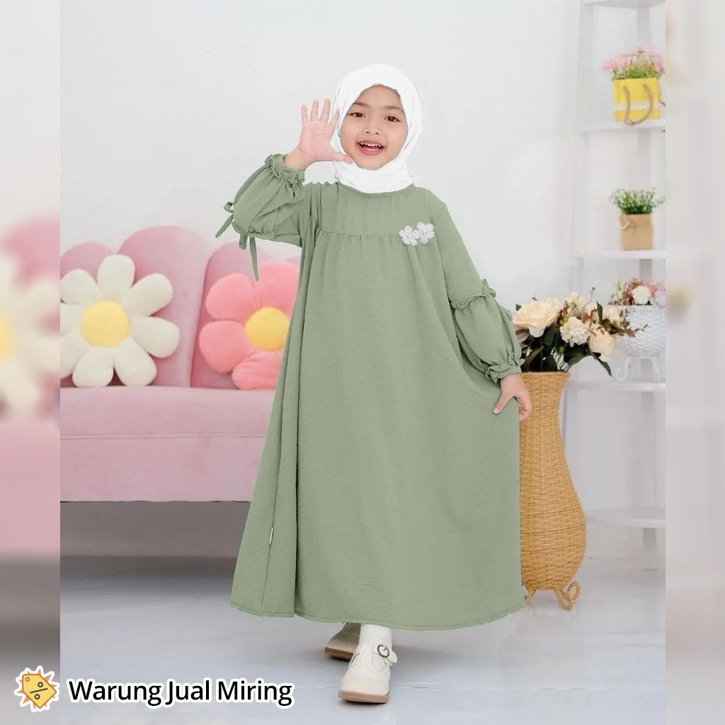 Setelan Gamis & Hijab Anak Sakura 2-12 Tahun Crinkle Airflow Set Jilbab Kerudung Baju Muslim Perempu