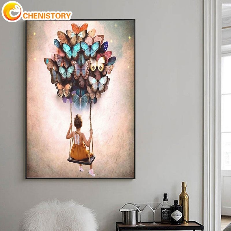 

CHENISTORY DIY Paint By Number Butterfly Swing Girl For Adults Picture By Numbers Figure Acrylic Paint On Canvas Home Decor