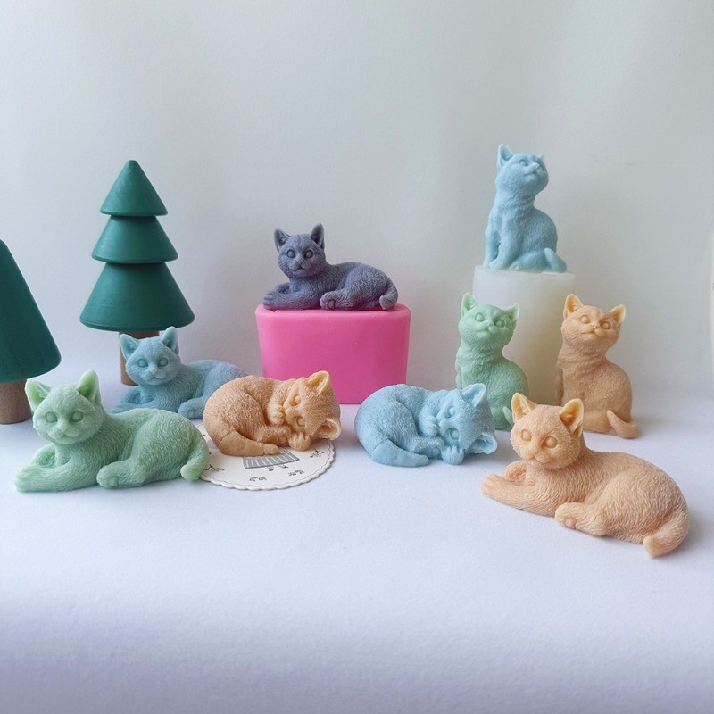 

New Large Cat Candle Silicone Mould 3D Kitten Plaster Crafts Resin Cement Making Supplies DIY Handmade Soap Mold Home Decor