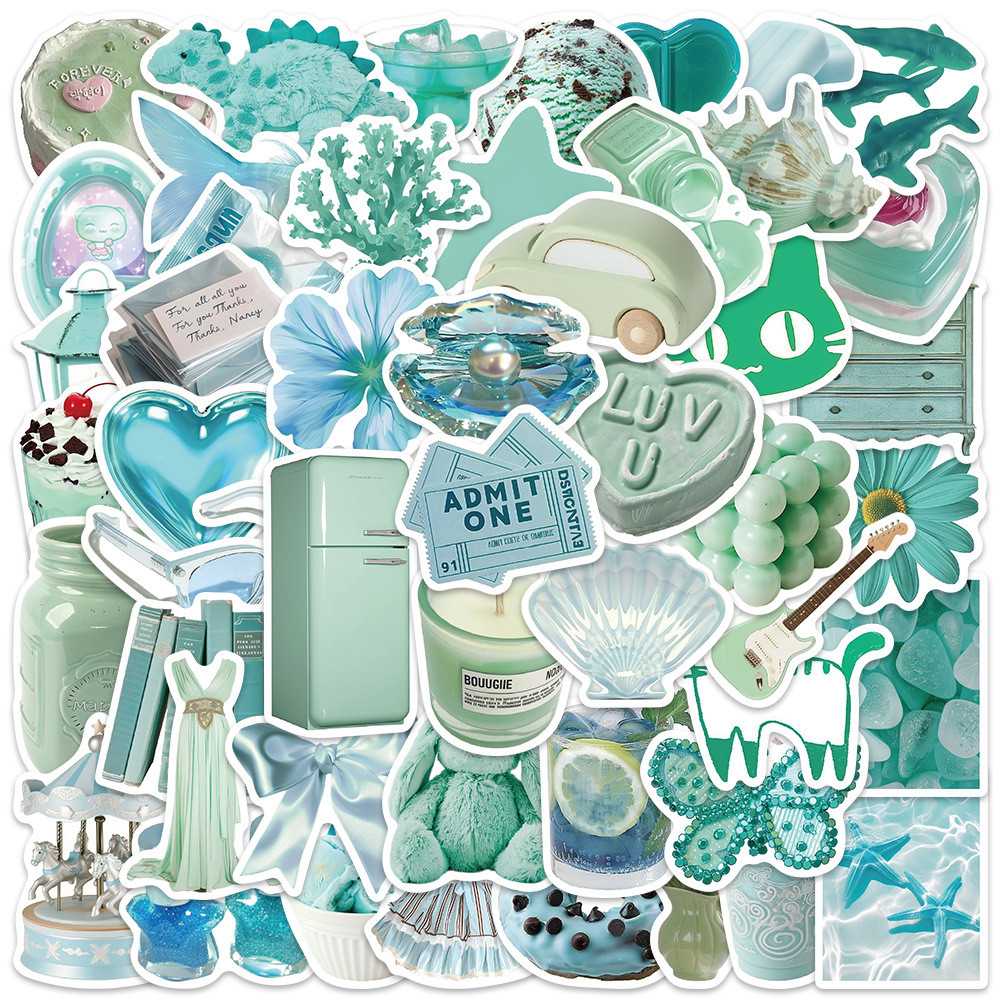 

10/30/50pcs Ins Style Mint Green Stickers Aesthetic Summer Cartoon Decals Decoration DIY Waterproof Skateboard Laptop Phone Toys