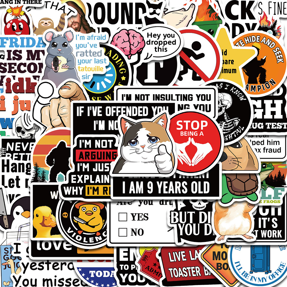 

50PCS Prank Meme Stickers Harajuku Decals DIY Fashion Graffiti Decals Luggage Notebook Bike Gift Phone Suitcase Sticker