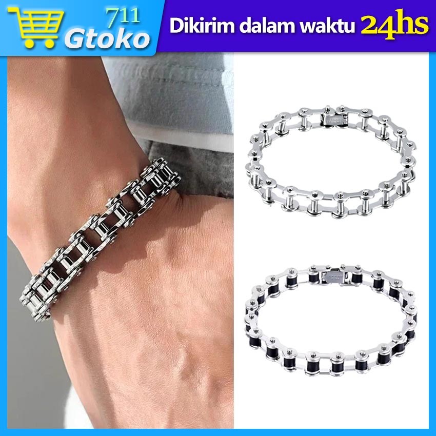 Gelang Rantai Sepeda Motor Stainless Gotik Antik Fashion Bracelet Gelang Pria Wanita