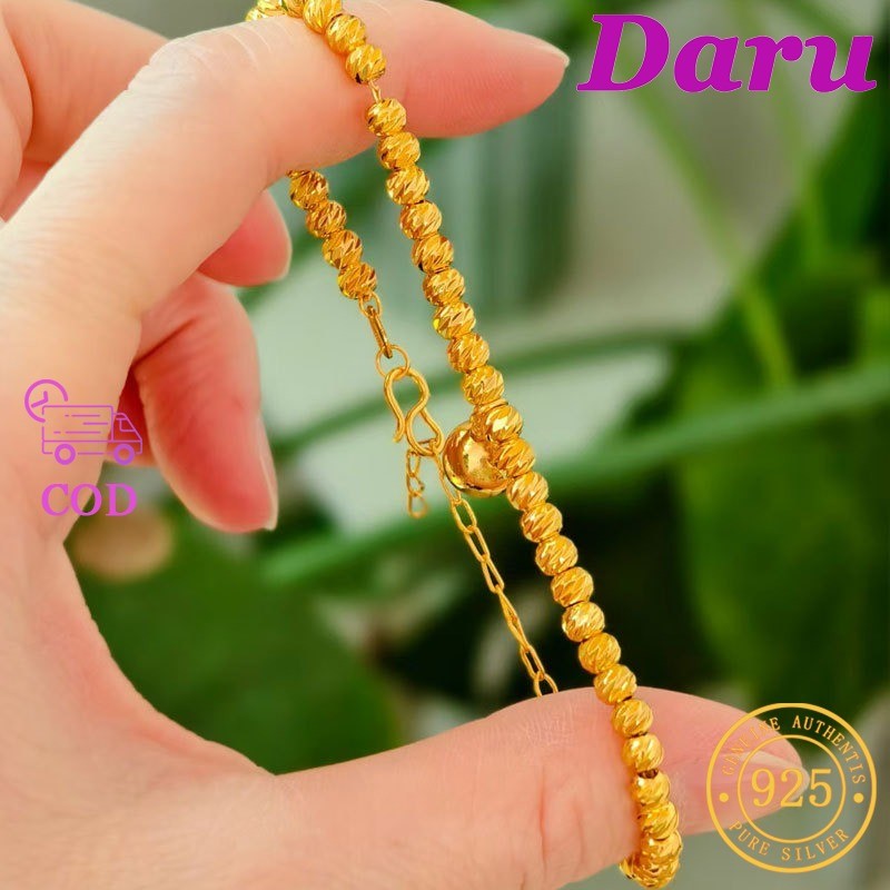 DARU Gelang Manik-manik Emas Kecil Wanita Manik-manik Bola Emas Berkilau