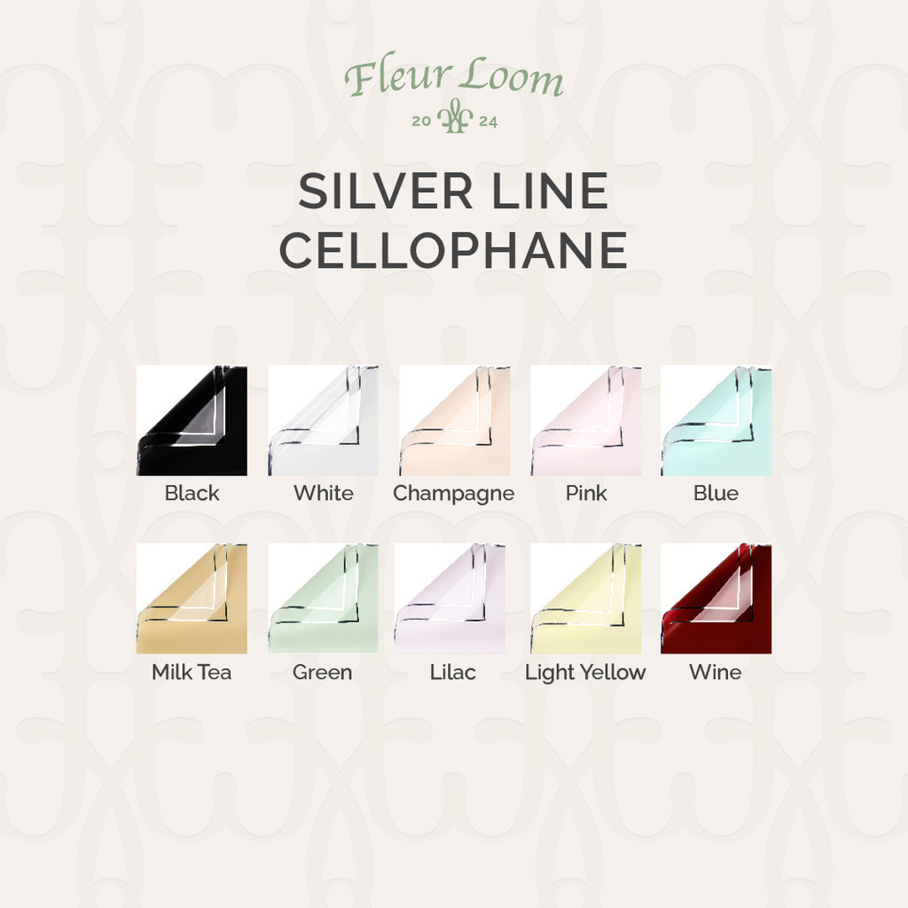 

Fleur Loom - (Pack) Kertas Buket SIlver Line Flower Wrapping Cellophane / List Silver Frame