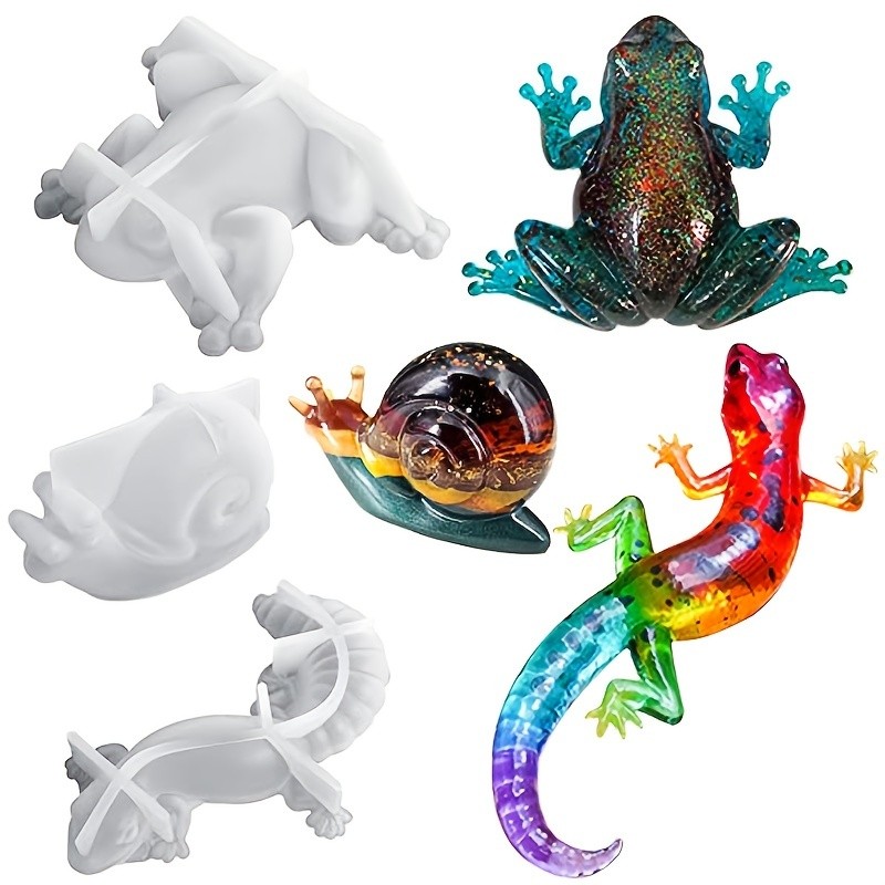 

Animal epoxy resin mold, snail frog lizard shape silicone mold, used for epoxy resin casting wall tabletop, home decoration