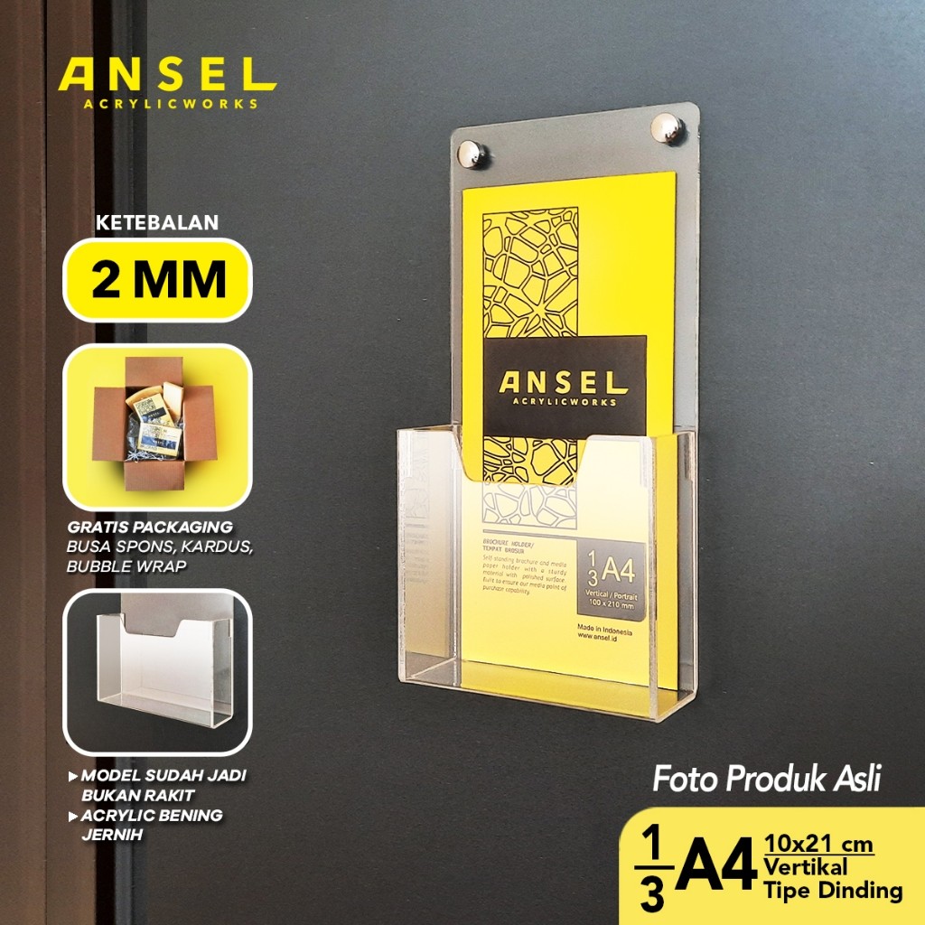 

KP - ANSEL Tempat Brosur Akrilik Dinding Gantung / Acrylic Flyer Holder - 1/3 A4 - Tipe D terbaru
