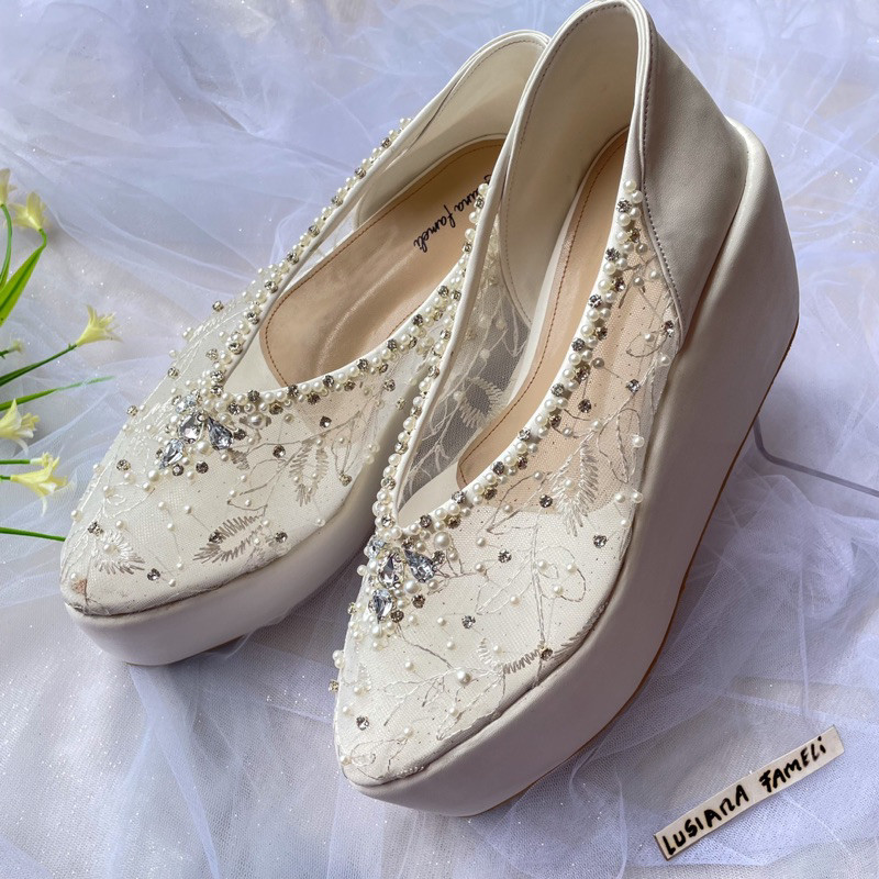 YURI | Sepatu pesta wanita heels wedges Payet sepatu pengantin shoes wedding Heels Weeding Shoes/Lam