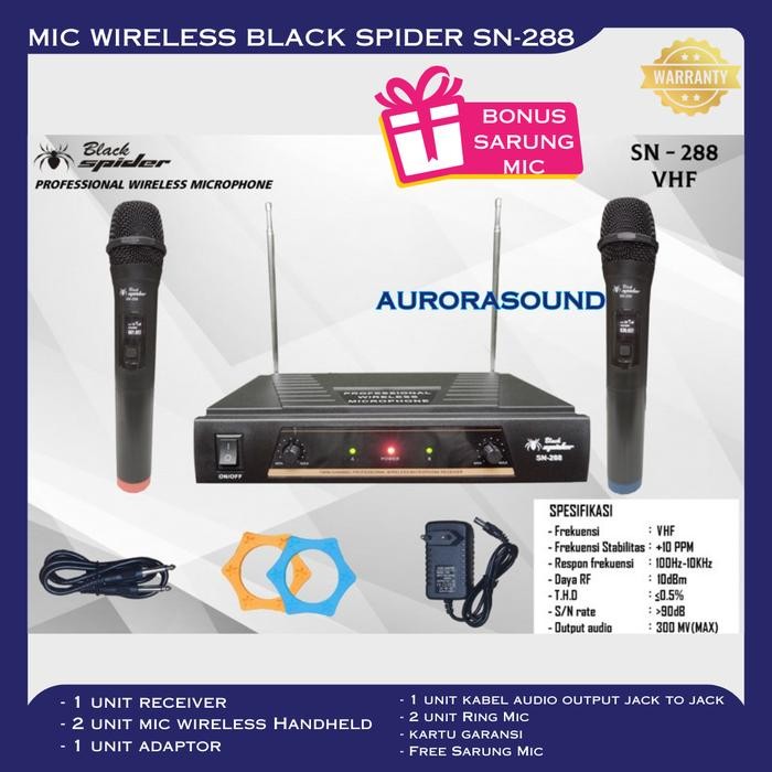 MIC BLACK SPIDER SN-288 WIRELESS MICROPHONE SN288 MIC GENGGAM ORIGINAL BS FREKUENSI VHF